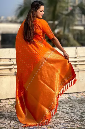 Orange woven design zari kanjeevaram saree
