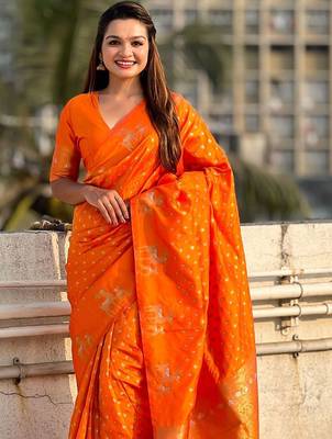 Orange woven design zari kanjeevaram saree 5