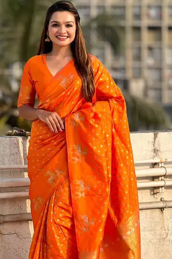 Orange woven design zari kanjeevaram saree