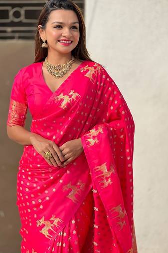 Pink woven design zari kanjeevaram saree