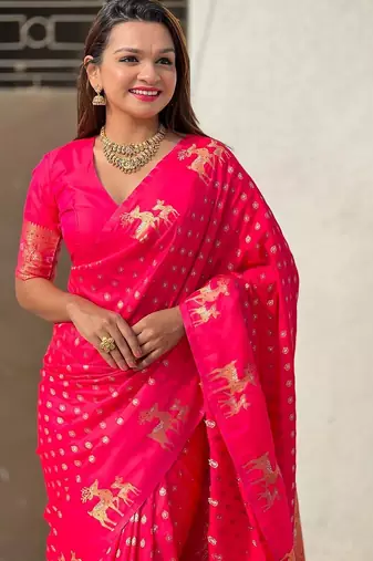 Pink woven design zari kanjeevaram saree