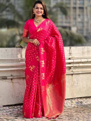 Pink woven design zari kanjeevaram saree 2