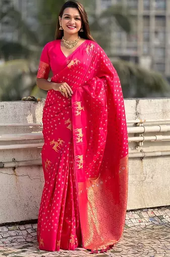 Pink woven design zari kanjeevaram saree
