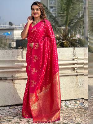 Pink woven design zari kanjeevaram saree 3