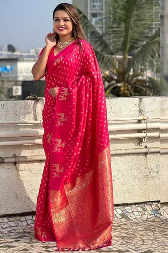 Pink woven design zari kanjeevaram saree