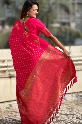 Pink woven design zari kanjeevaram saree