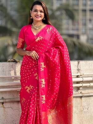 Pink woven design zari kanjeevaram saree 5