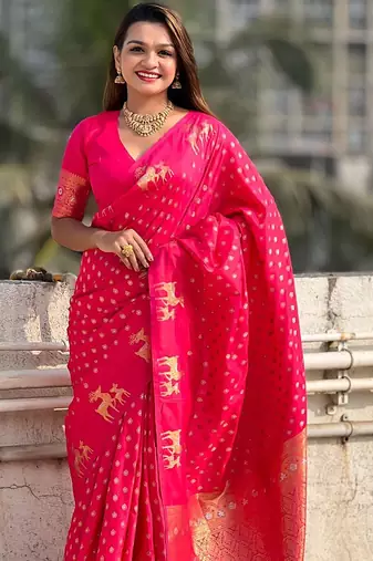 Pink woven design zari kanjeevaram saree