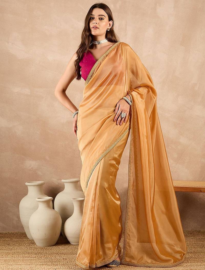 Yellow organza saree
