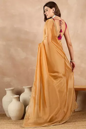 Yellow organza saree