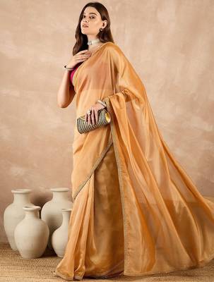 Yellow organza saree 4