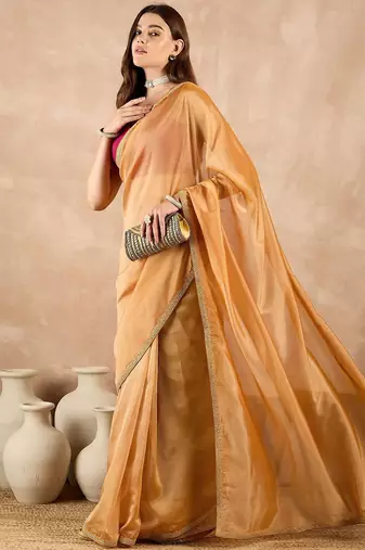 Yellow organza saree