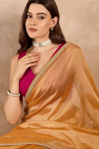 Yellow organza saree