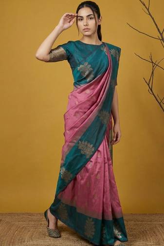 Multicolor floral silk blend handloom saree