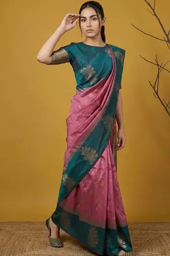 Multicolor floral silk blend handloom saree
