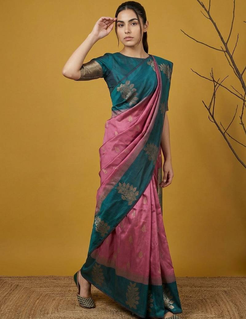 Multicolor floral silk blend handloom saree