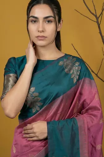 Multicolor floral silk blend handloom saree
