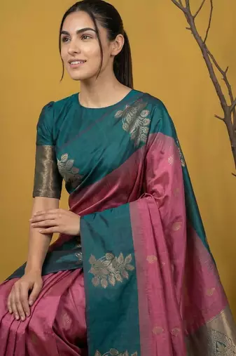 Multicolor floral silk blend handloom saree