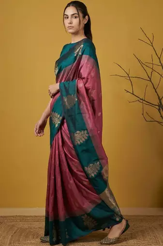 Multicolor floral silk blend handloom saree