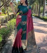 Pink woven design silk blend banarasi saree