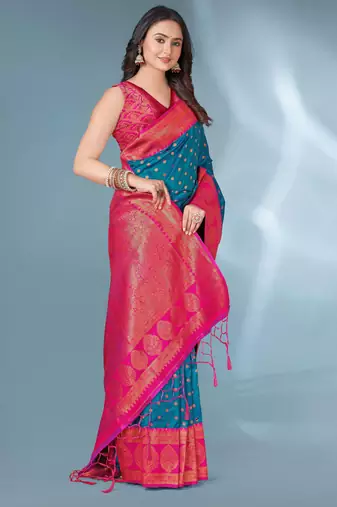 Blue woven design zari silk blend paithani saree