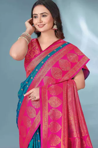 Blue woven design zari silk blend paithani saree