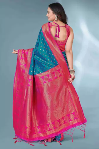Blue woven design zari silk blend paithani saree