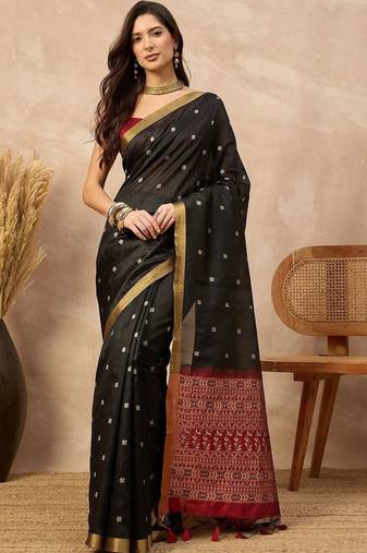 Black woven design silk cotton designer banarasi saree