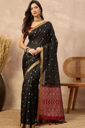 Black woven design silk cotton designer banarasi saree