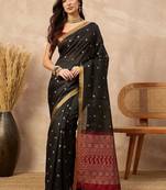 Black woven design silk cotton designer banarasi saree