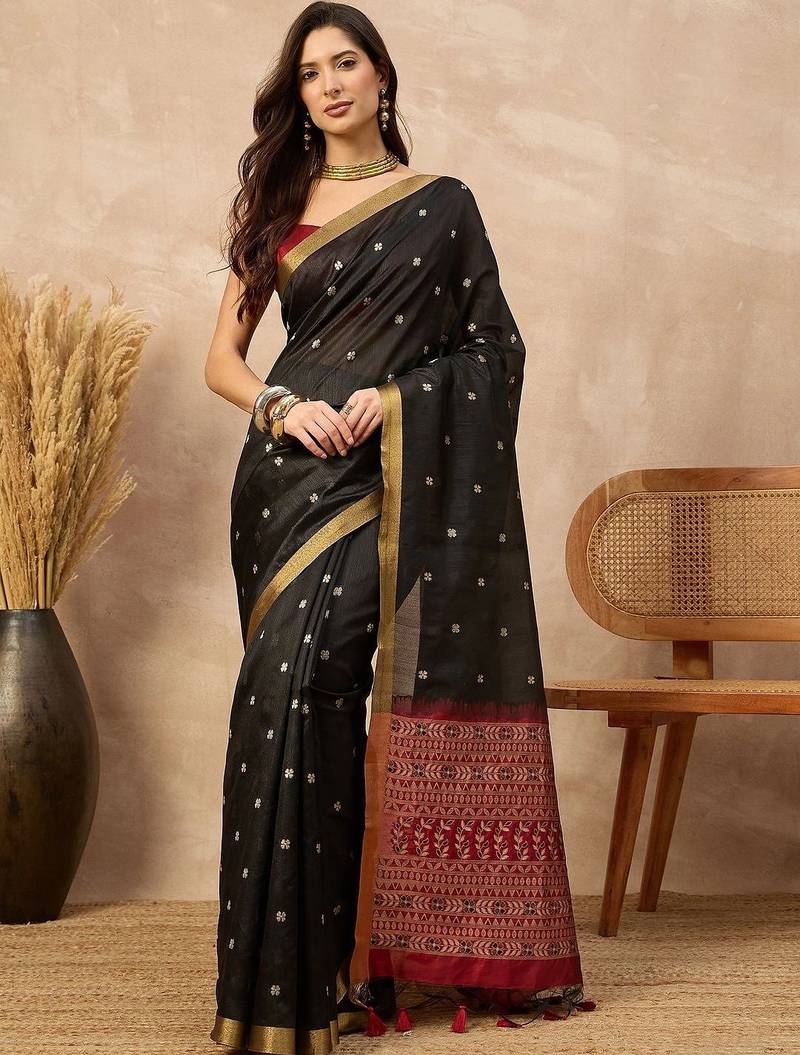 Black woven design silk cotton designer banarasi saree