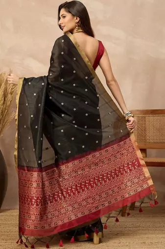 Black woven design silk cotton designer banarasi saree