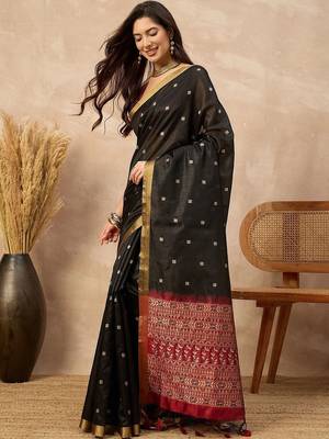 Black woven design silk cotton designer banarasi saree 3