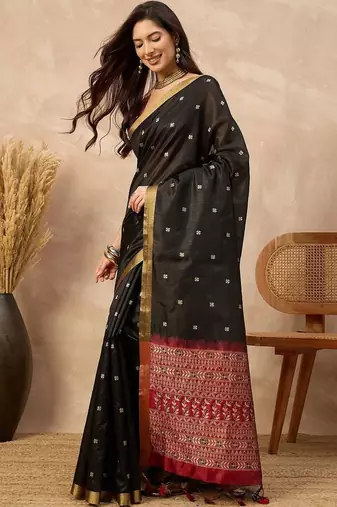 Black woven design silk cotton designer banarasi saree