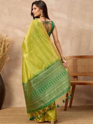 Lime woven design zari silk cotton designer banarasi saree 2
