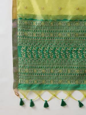 Lime woven design zari silk cotton designer banarasi saree 4