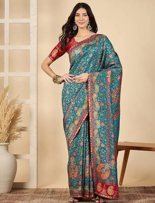 Blue woven design banarasi saree 2