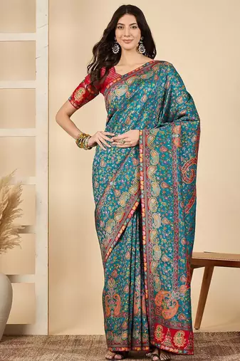 Blue woven design banarasi saree
