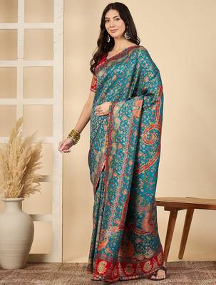 Blue woven design banarasi saree 3