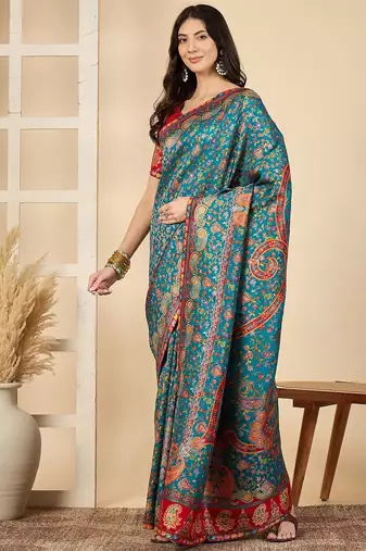 Blue woven design banarasi saree