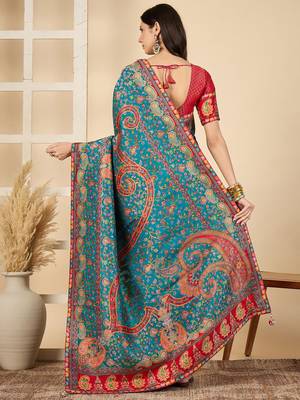 Blue woven design banarasi saree 4