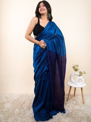 Blue khadi saree 1