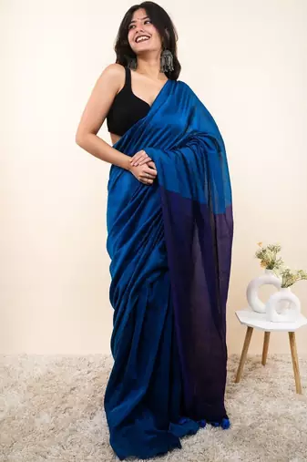 Blue khadi saree