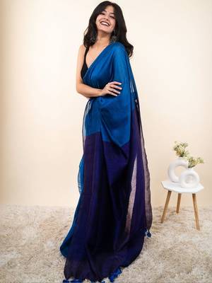 Blue khadi saree 2