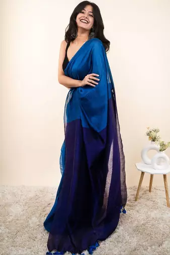 Blue khadi saree