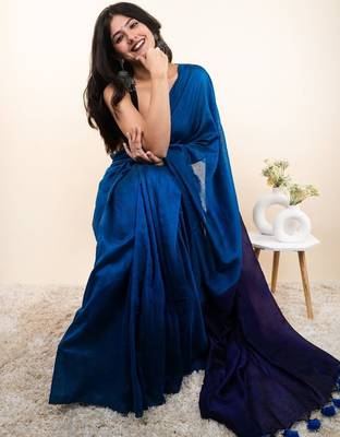 Blue khadi saree 3
