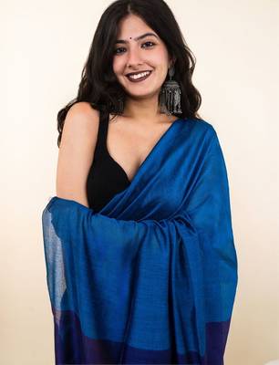 Blue khadi saree 4