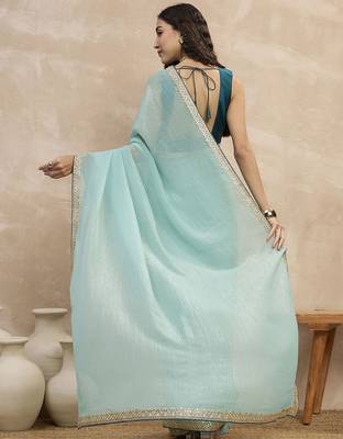 Turquoise sequinned organza designer saree 3