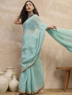 Turquoise sequinned organza designer saree 4