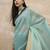 Turquoise sequinned organza designer saree